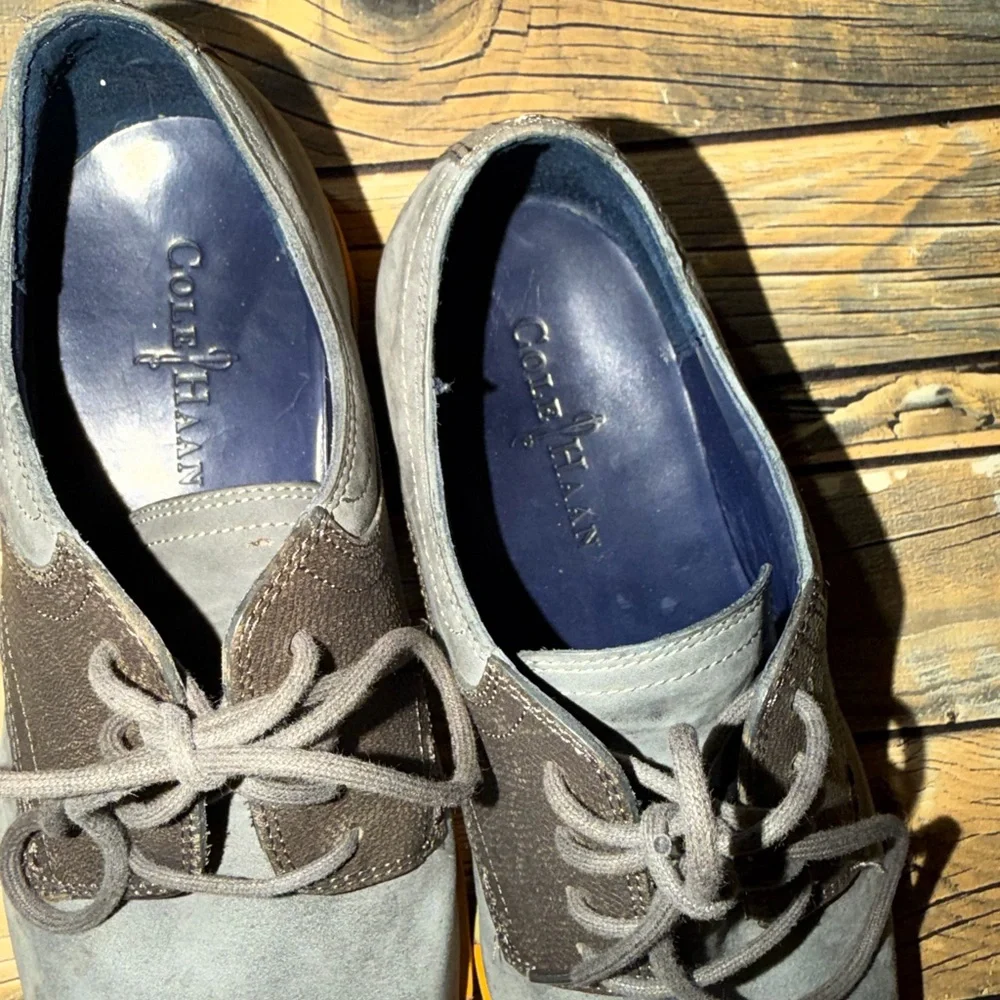 Cole Haan Charcoal and‎ Chocolate Oxfords with Vibrant Orange Sole